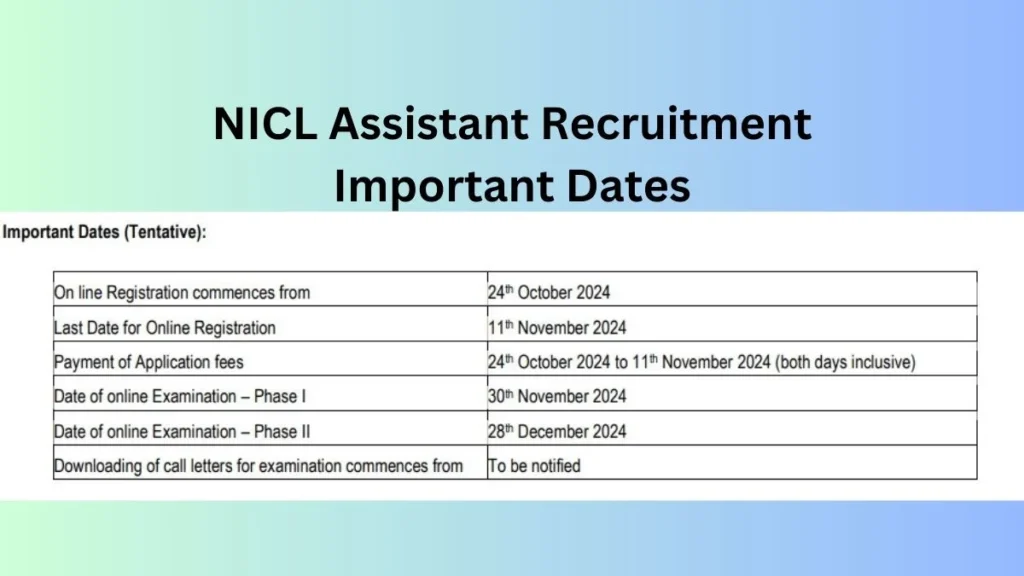 NICL Assistant Important Dates