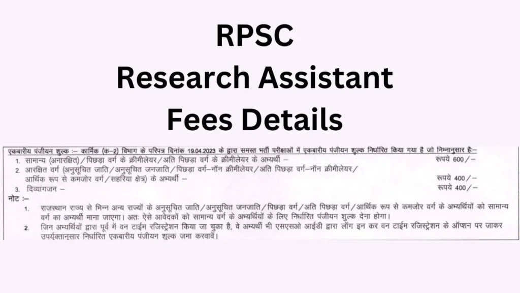 RPSC Research Assistant Fees Details